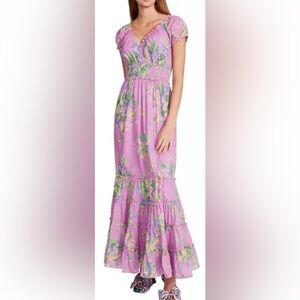 Betsey Johnson Smocked-Waist Tiered Maxi Dress, sz S